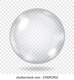 Big transparent glass sphere with glares and shadow. Transparency only in vector file