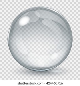 Big transparent glass sphere with glares and shadow. Transparency only in vector file