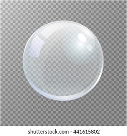 Big transparent glass sphere with glares and shadow. Transparency only in vector file