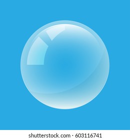 Big transparent glass sphere with glares and shadow. Transparency only in vector file