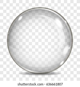 Big transparent glass sphere for a light background, lens with glares and shadow, on a plaid background. 