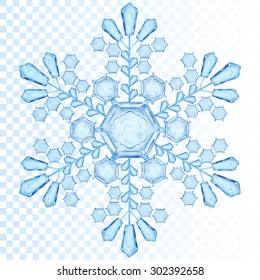 Gran copo de nieve transparente en color azul. Transparencia sólo en archivo vectorial