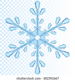 Big transparent snowflake in blue color. Transparency only in vector file