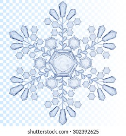 Big transparent snowflake in light blue color. Transparency only in vector file