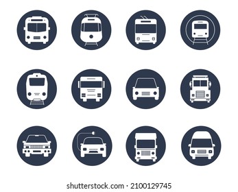 Big transport vector icon set. Front view of cars