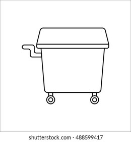 Big trash can on wheels sign line symbol icon on background