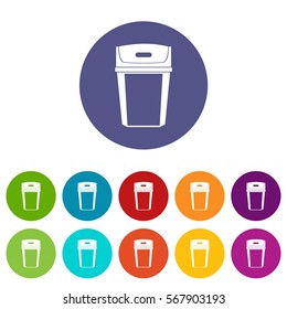 Big trashcan set icons in different colors isolated on white background