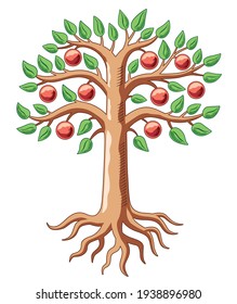 Big Tree With Apples. Color Illustration. Traditional Symbol In Heraldry. Vector Graphics