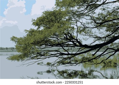 big tree beside the lake