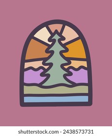 The big tree in camping ground flat vector design