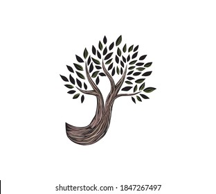 big tree in cartoon style, vector isolated on white