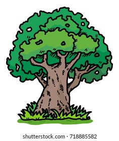 big tree / cartoon vector and illustration, hand drawn style, isolated on white background.