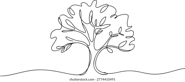 Big Tree continuous one continuous line art, Vector illustration. Single line art. Editable stroke
