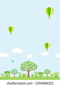 big tree and Green cityscape and balloon