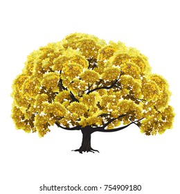 Big tree with green foliage in the fall, the color vector drawing on a white background