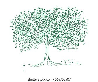 Big tree hand drawing  llustration. Go green 