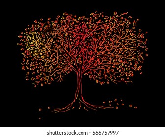 Big tree hand drawing llustration