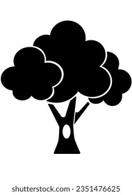 Árbol grande con silueta de planta hueca, simple - ilustración vectorial para logotipo o pictograma. Silueta de árbol con hueco para identidad, icono o signo