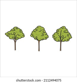 ícono de ilustración de vector plano del doodle de kawaii de árbol grande