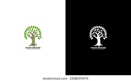 Logotipo grande del árbol, icono verde del cuidado. Diseño de Ilustración vectorial