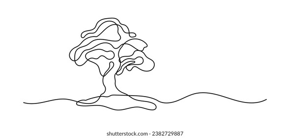Big Tree Minimalist Oneline Continuous Single Line Art Editable Line