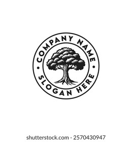 Big Tree Oak Banyan Maple Stamp Seal Emblem Label logo design For All Business Company