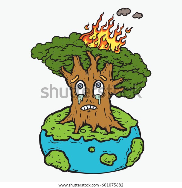 Big Tree On Fire Cartoon Drawing Stock Vector Royalty Free 601075682