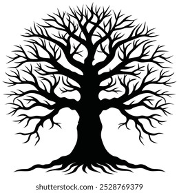 Árbol grande con la silueta de las raíces Ilustración vectorial