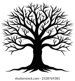 Big tree with roots silhouette vector illustration
