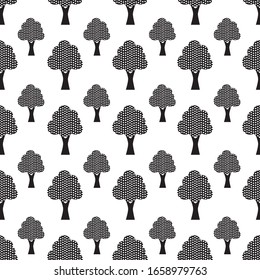 Big tree seamless pattern vector for wallpaper, wrapping and textile. Botanical endless fabric. Black color plant modern repeat texture. Tropical contemporary background.