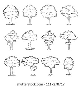 big tree silhouettes isolated on a white background, logo and icon for nature concept, vector illustration