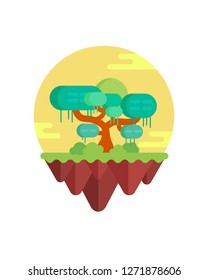 big tree in sky land. flat deign vector illustration.
