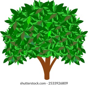 árvore grande ficar sozinho no fundo branco.A árvore tem um monte de verde com folhas marrons e tem raízes a sensação de felicidade quente