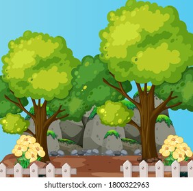 Big trees with big stone nature scene illustration