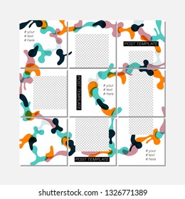 Big trendy editable puzzle template for social media post templates. For personal and business accounts. White background with abstract elements and colorful color spots. Vector illustration