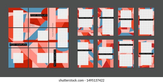 Big trendy set. For social media post templates. For personal and business accounts. Bright geometric background with places for your photos. Vector illustration