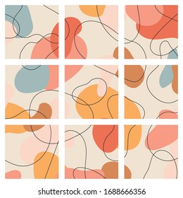 Big trendy set. For social media post templates. For personal and business accounts. Pink background with geometric elements, drawn lines and a position for photography. Vector illustration