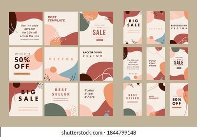 Big Trendy Set. For Social Media Post Templates, Posts, Blogs, Etc. For Personal And Business Accounts. Organic Shapes. Vector Illustration.