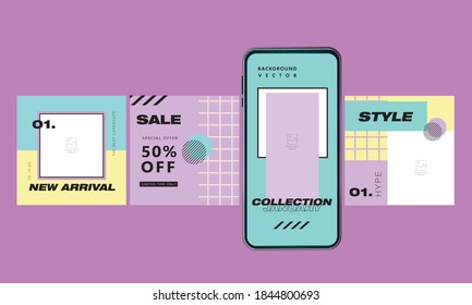 Big trendy set. For social media post templates, posts, blogs, etc. For personal and business accounts. Cool and colorful shapes. Vector illustration. 90's