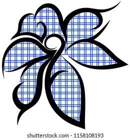 Big tribal flower with blue checkered pattern on white background