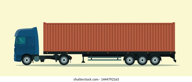 
Big truck with container. Vector flat illustration.