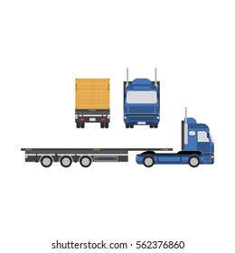 Big truck with container vector illustration on white background. View the front, rear and side.
