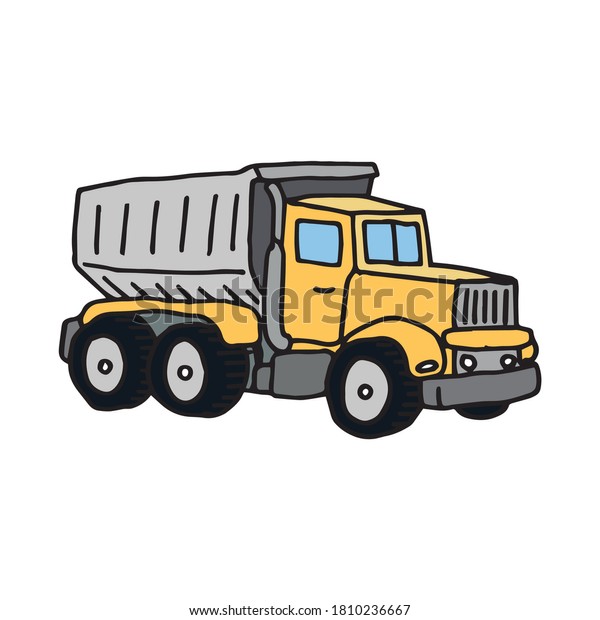 Big truck for heavy load and hard work, hand made\
color artwork illustration. Dump truck, road cargo transporter.\
Automobile with container, pen drawing logo. Industry lorry vehicle\
hand drawn sketch.
