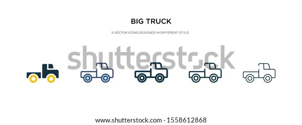 big truck\
icon in different style vector illustration. two colored and black\
big truck vector icons designed in filled, outline, line and stroke\
style can be used for web, mobile,\
ui