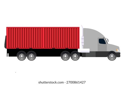 Big truck red container with simple flat vector illustration