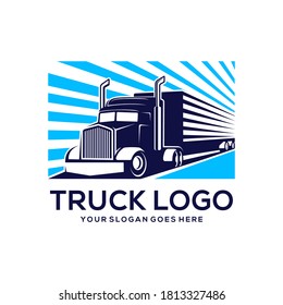 big truck vector logo illustration,good for mascot,delivery,or logistic,logo industry,flat color style with blue.