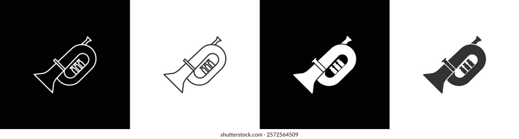 Big trumpet icon. Inflatable musical instrument art vector icons. Trumpet icon vector illustration in black, white and transparent background. Eps10