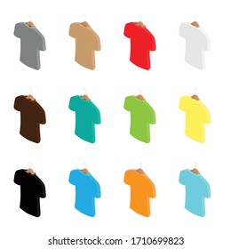 Big t-shirt template collection of different colors. Vector. Isometric view