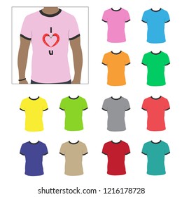 Big t-shirt templates collection of different colors. Flat design, vector.