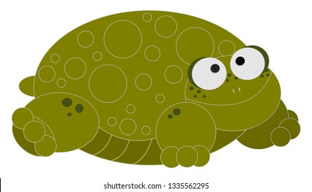 A big Turtle in green color with circles all around looking circustacilly vector color drawing or illustration.